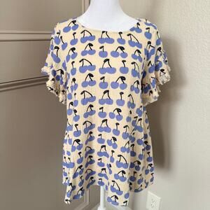 Ivy Jane Gauze Cherry Print Ruffle Sleeve Peasant Top XS Softgirl Oversized